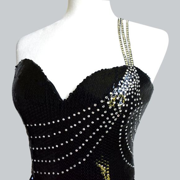 VINTAGE ROSE TAFT COUTURE RARE !!!GORGEOUS Rhinestone Beaded Sequin Dress XS - Picture 4 of 10